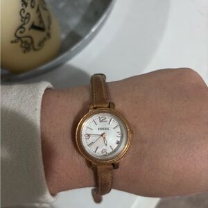 Fossil Tan Leather Watch with White Dial